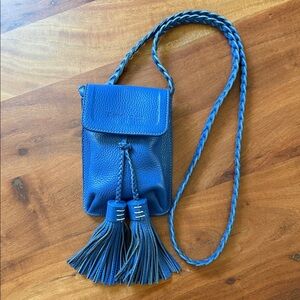 Daniella Ortiz—Blue Leather Tassel Crossbody Bag